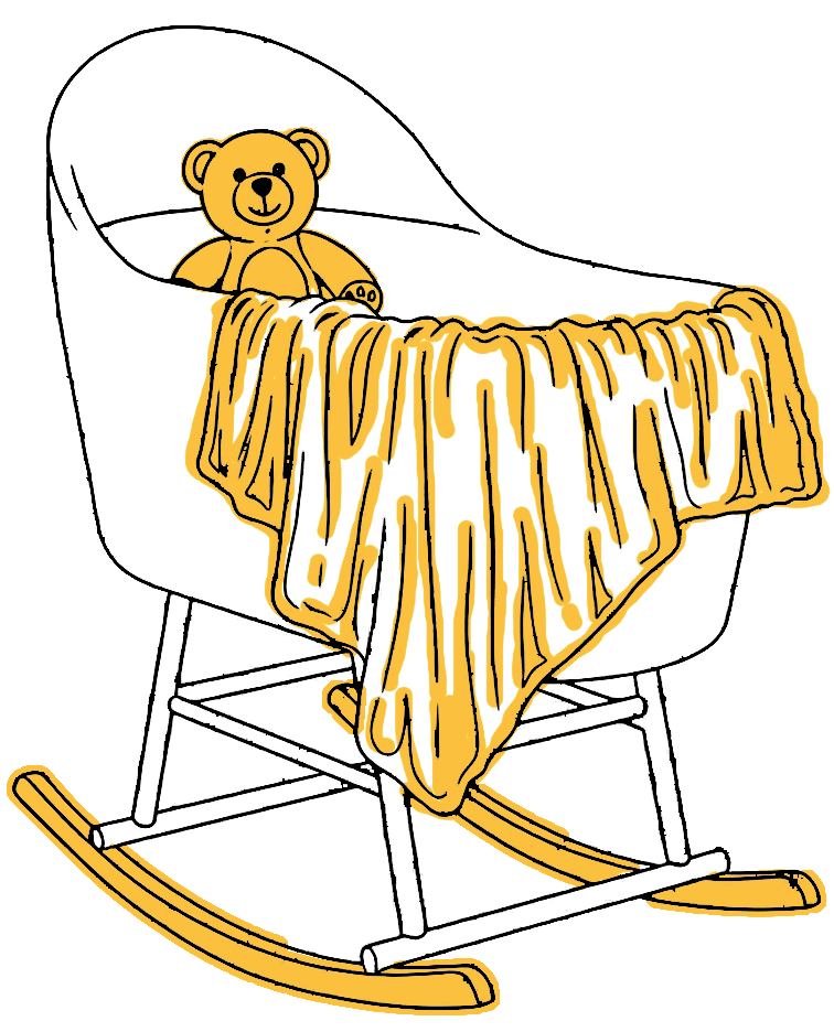 Cuna con Osito de Peluche Cuna mecedora con oso de peluche y manta de lana amarilla