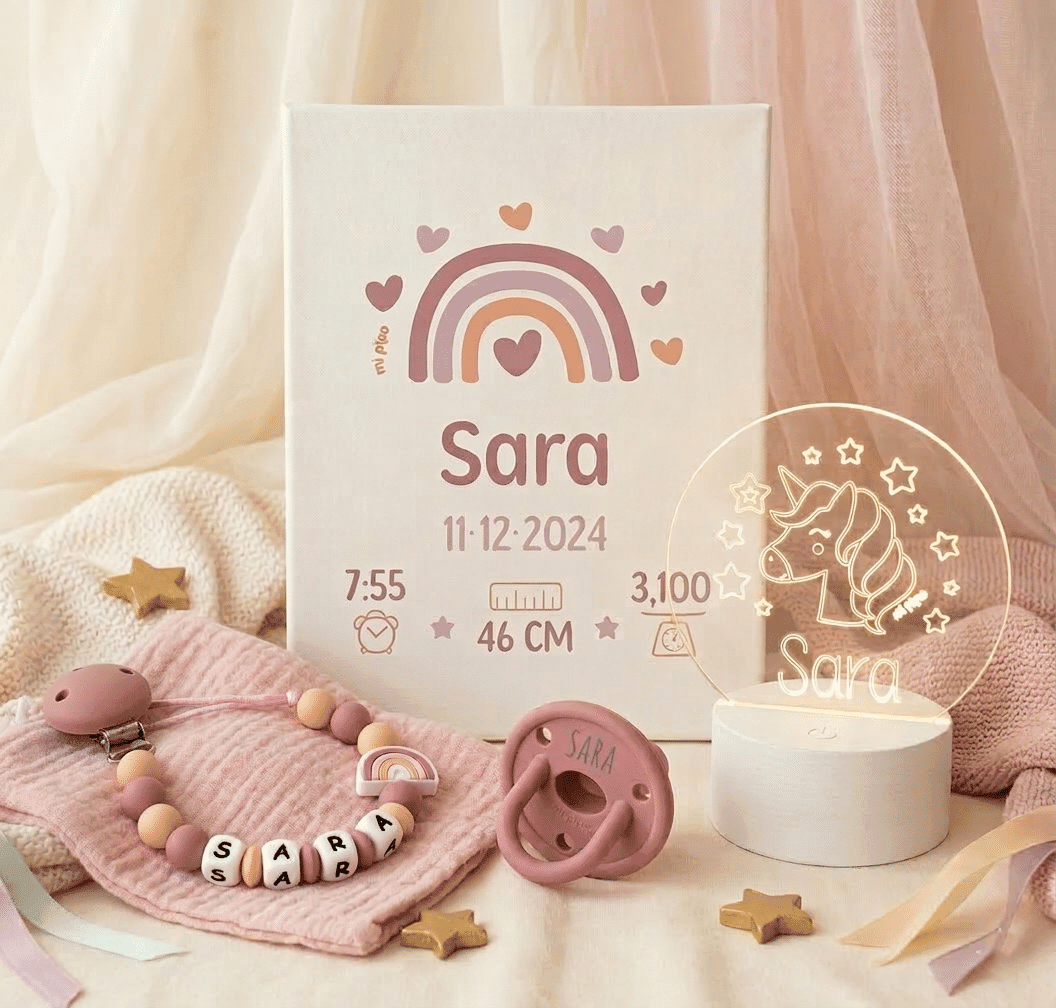 Caja de recuerdo para bebé Caja personalizada para bebé con arcoíris y unicornio